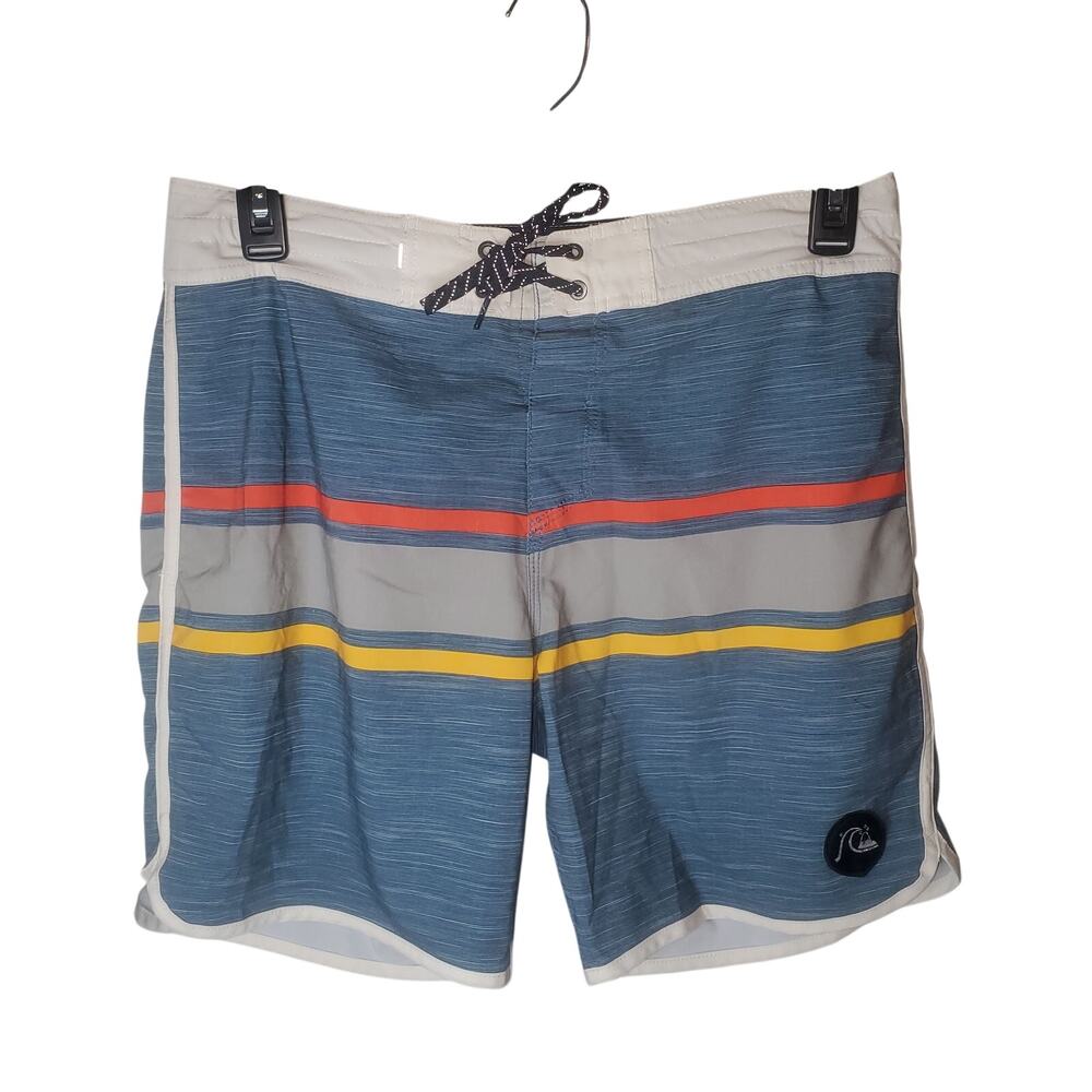 Quiksilver DryFlight Board Shorts Men's (32x7.5) Striped Blue Gray Red Surf Swim